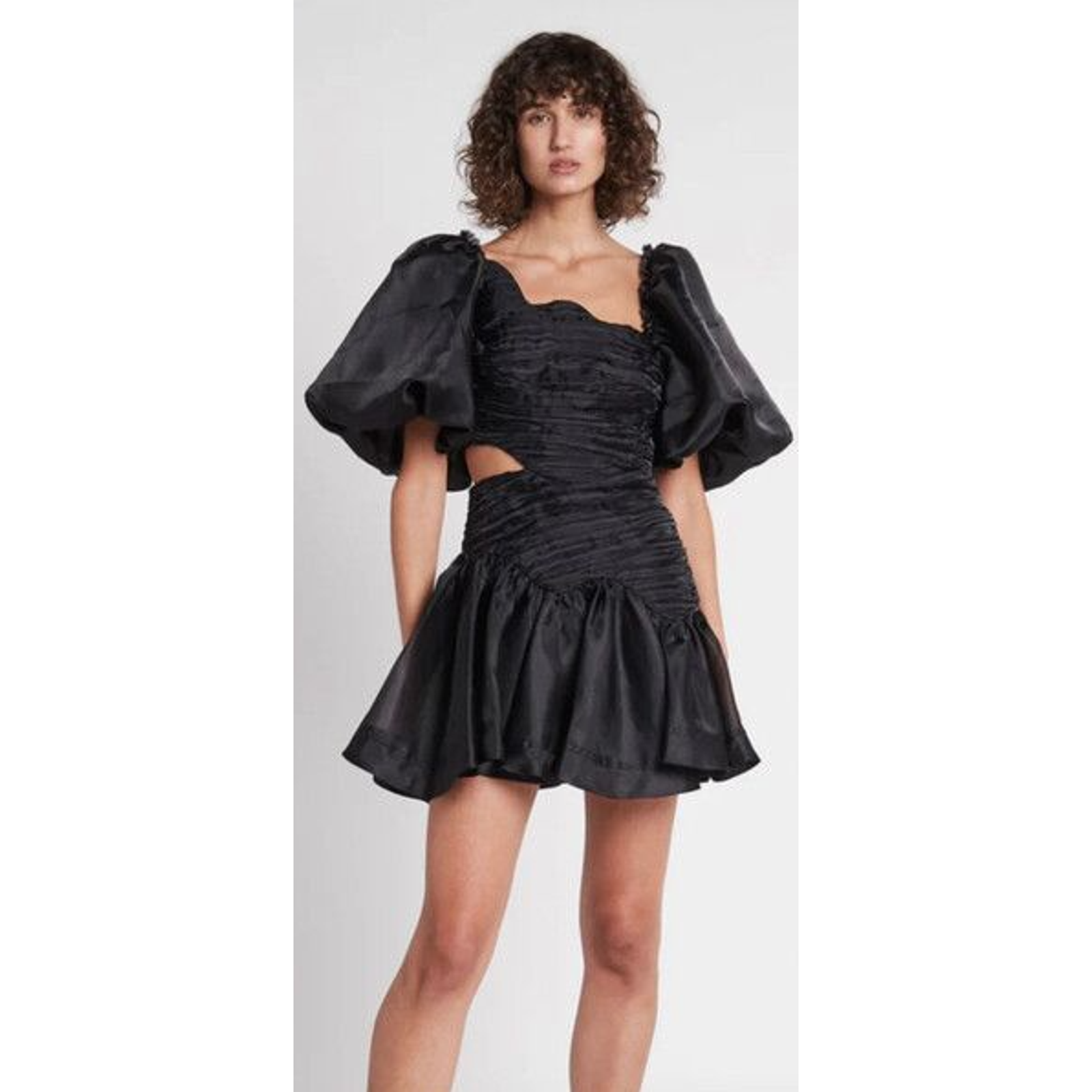Aje. Joan Puff Sleeve Cut-Out Tiered Mini Dress Black Women's Size Aus 8 / Us 4
